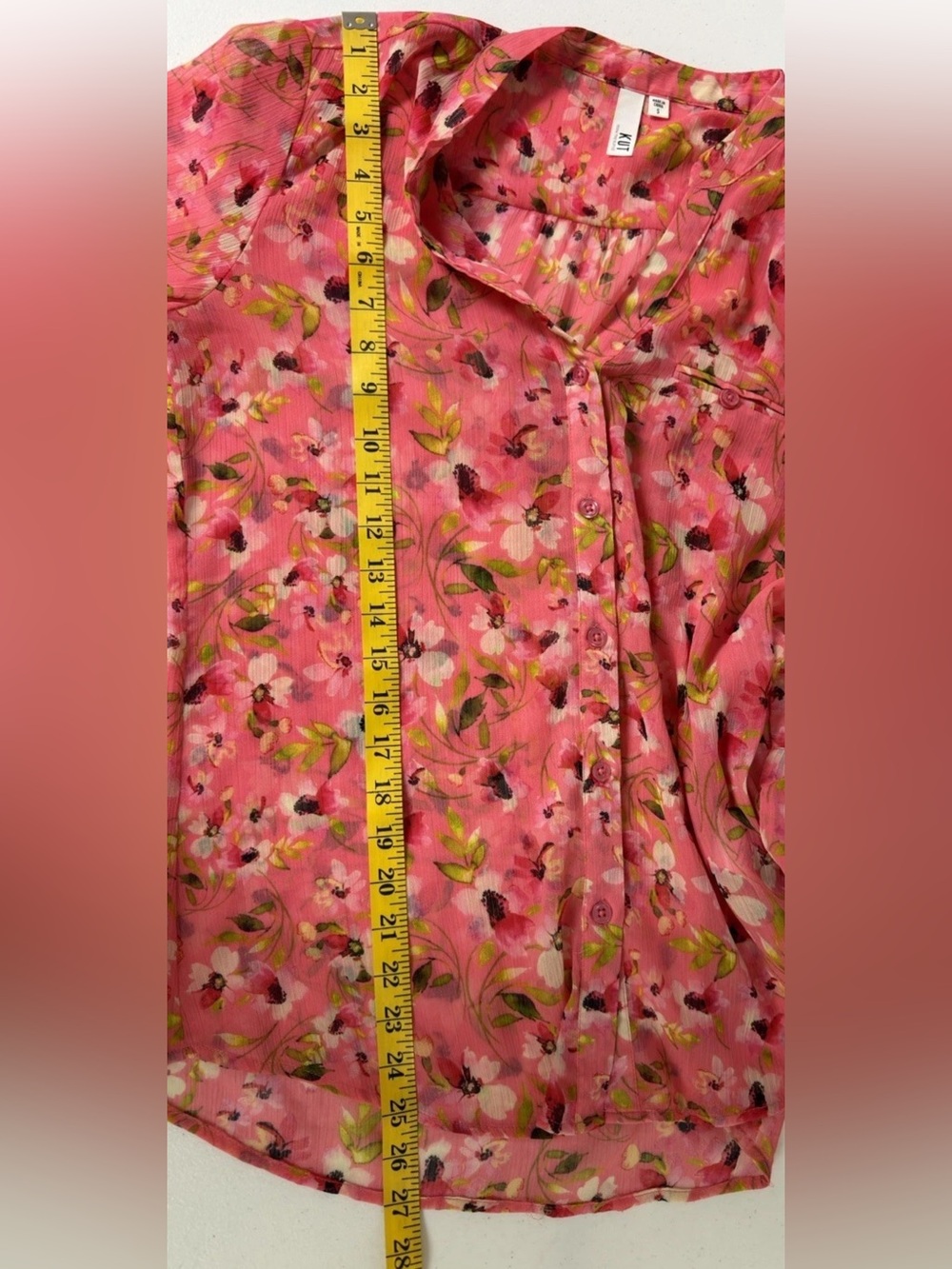 Kut From The Kloth Women’s Button Down Sheer Blouse Top Floral Pink Size S - Picture 7 of 7